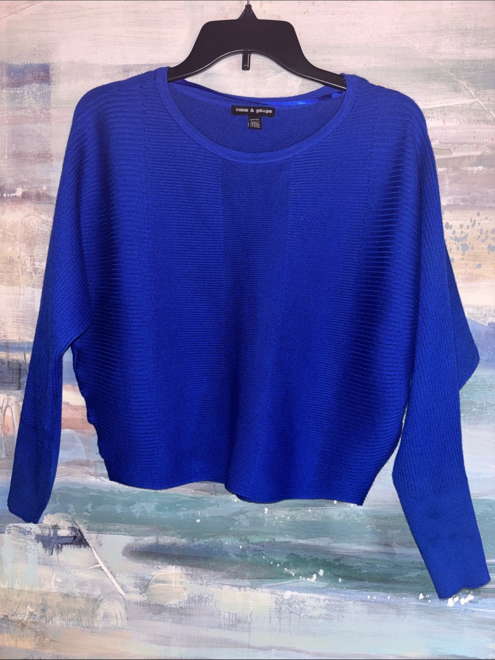 Electric Blue Ribbed Knit Women's Sweater